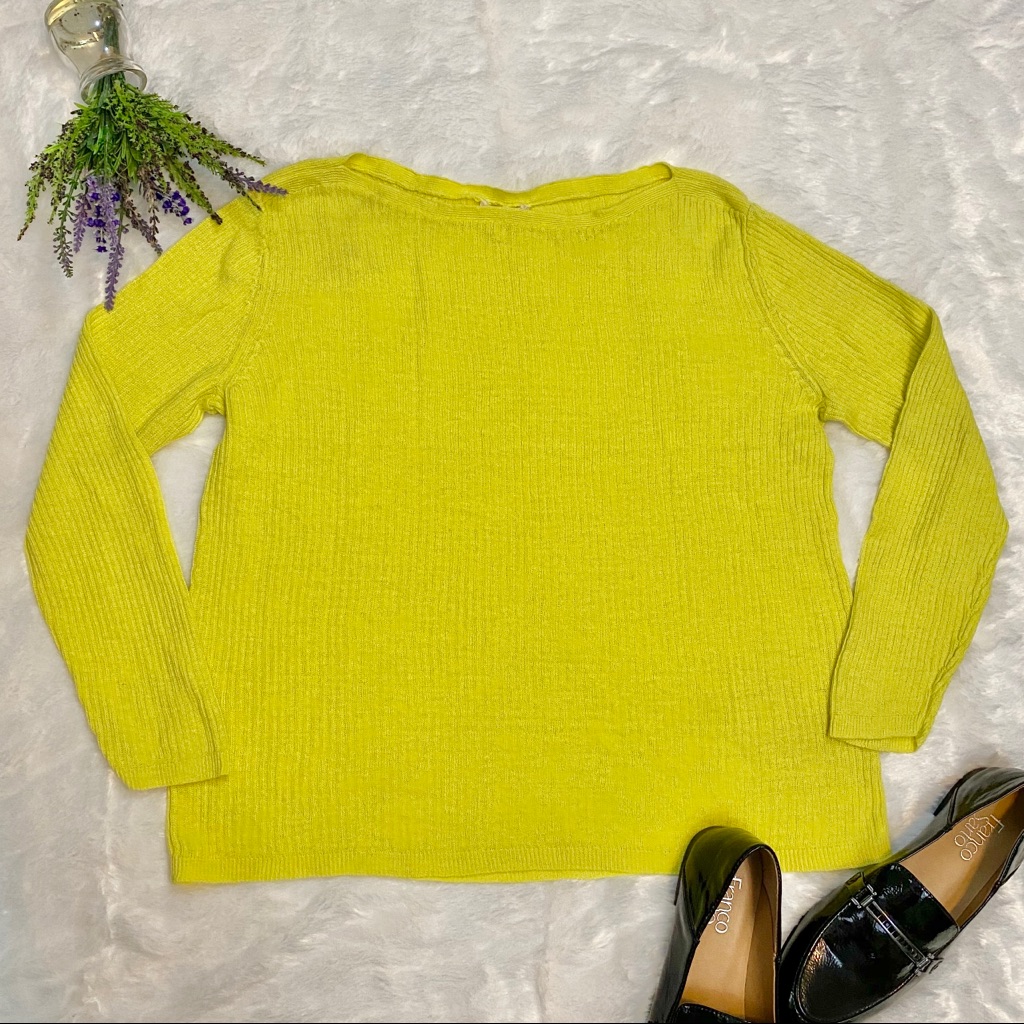 Eileen Fisher Bright Yellow Linen Knit Sweater
